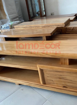 Tủ kệ ti vi gỗ đỏ tự nhiên